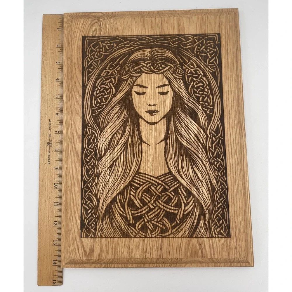 Celtic Princess Laser Etched Wood Wall Hanging Solid Nordic Plaque 10